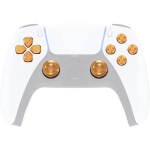 eXtremeRate Gold Metal Thumbsticks Dpad ABXY Buttons for PS5 Controller, Custom Replacement Aluminum Analog Thumb Sticks & Action Buttons & Direction Keys - NO Controller