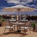 Kingdura 9FT Outdoor Patio Umbrella with Solar Lights, Market Table Umbrella with Push Button Tilt & Crank, 8 Sturdy Ribs, 32 LED Lights, UV Protection for Garden Lawn Deck Backyard Pool (Beige)
