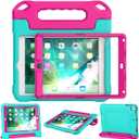 SUPLIK Kids Case for iPad 5th/6th Generation (9.7 inch, 2017/2018), iPad Air 1 & Air 2 & Pro 9.7 Case with Screen Protector, Durable Shockproof Protective Cover with Handle Stand, Cyan&Pink