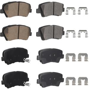 ILONPA Front Ceramic Rear Semi-metallic Disc Brake Pads Set for Hyundai Elantra 2011-2016, for Elantra GT 2013-2016, for Veloster 2012-2016 8PCS(With Hardware)