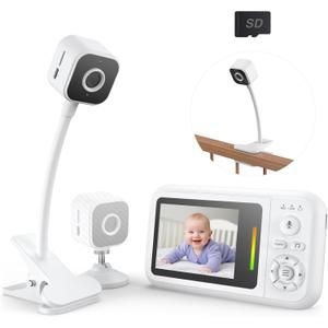 NUOTUN Baby Monitor with Camera and Audio, Baby Monitor No Wifi with Clip for Crib & Stand, Portable 2.8 HD Monitor 1080P Video, NightVision, VOX, 2-Way Audio, Temp Sense & Lullabies, SD card Include