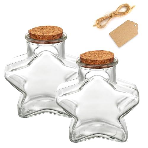 WHJY 1 Pack 11oz Star Shaped Glass Jar with Cork Lid for Home Decor and DIY Craft