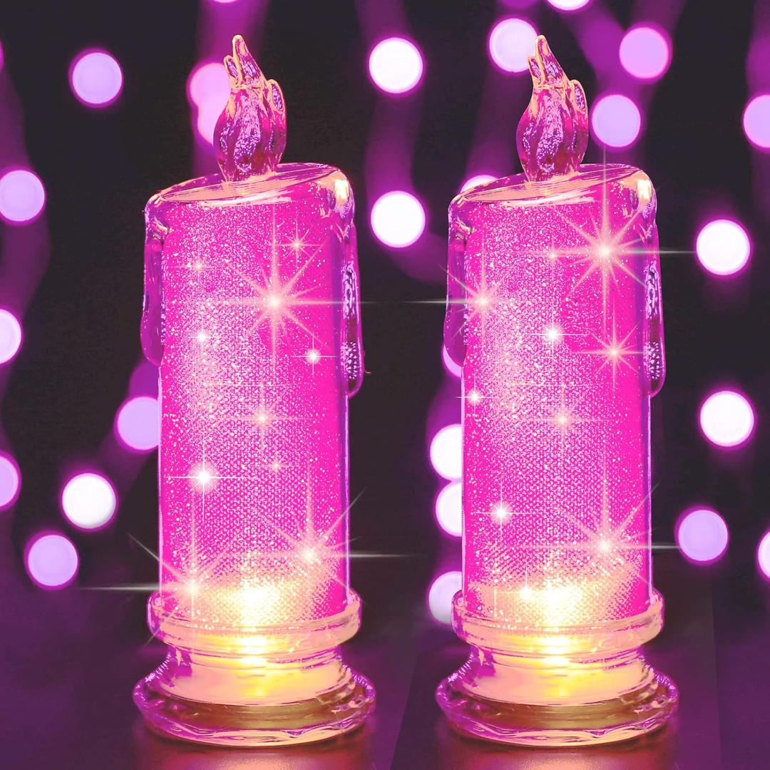 HAIDOLIANG 2PCS Pink LED flameless Candles (D:2.5" x H:7"),LED Pillar Candles, Battery Included, Velas artificiales para decoracion for Valentine Wedding Birthday Bedroom Decorations