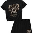 WDIRARA Girl's 2 Piece Outfits Letter Graphic Short Sleeve Tee Shorts Set Tracksuit Black and Brown 12Y (Black)