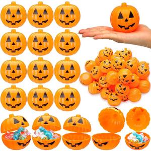 Lallisa 120 Pcs Halloween Pumpkin Containers Plastic Storage Box Case Bulk, Mini Pumpkin Egg Candy Gift Bucket for Halloween Trick Treat Decoration Party Supplies(Orange)