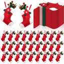 Geyoga 48 Pcs Red and White Mini Christmas Stockings Bulk 5 Inches Poinsettia Mini Gift Stockings Fireplace Hanging Stocks Small Felt Elf Christmas Stocks Ornaments Decor for Xmas Tree Fireplace