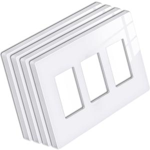[4 Pack] BESTTEN 3 Gang Mid-Size Screwless Outlet Cover, Midway Decorative Wall Plate, USWP6 Gloss Snow White, Midsize H4.88" x W6.74", UL Listed