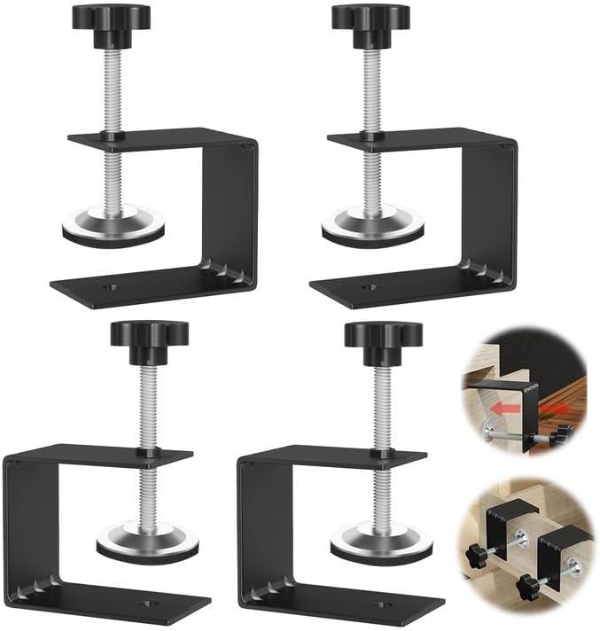 JEEJINYAN 4 Pcs C Clamps, Drawer Front Installation Clamps, Cold-Rolled Steel Clamps for Woodworking, Can Be Used as Door Installation Tools and Cabinet Tools, Black