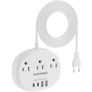European Travel Plug Adapter with USB C, Multi Country Outlet Adapter with 3 AC Outlets and 4 USB Ports, Type C Plug Converter for US to Most of Europe Iceland Spain Italy France Germany etc