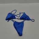 Women Halter String Bikini Set Sexy Thong Cheeky Two Piece Swimsuits Solid Color Bathing Swimwear, S, Blu