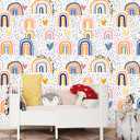 HAOKHOME Rainbow Peel and Stick Wallpaper Nursery Kids Room Wall Paper Removable Self Adhesive Cut Heart dots for Playroom Accent Wall 17.3in x 9.8ft