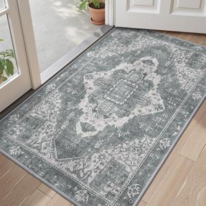 LUMI Retro Thin Door Mat, 36"x59" Washable Indoor Doormat, Non Slip Absorbent Entrance Rug, Welcome Mats Entryway Rug Doormats for Front Door Kitchen Patio, Gray Blue