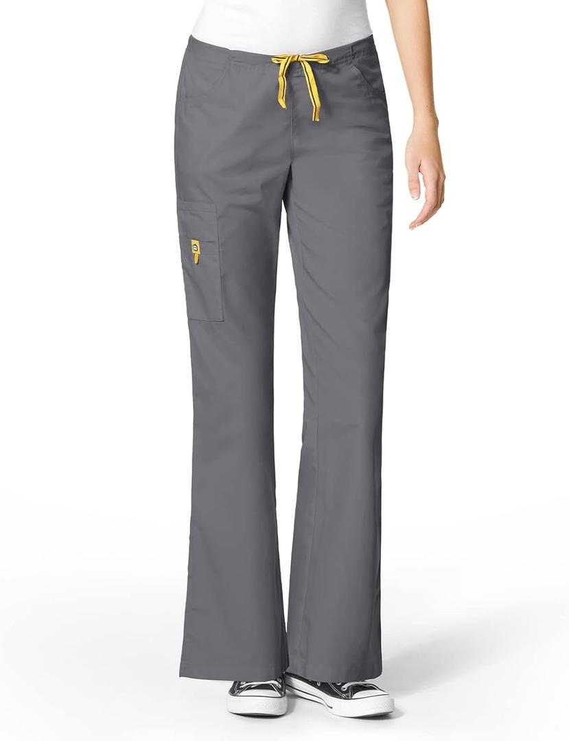 WonderWink Women's Scrubs Romeo Six-Pocket Flare Leg Pant - XL, 6 Pockets, Elastic Waistband with Convertible Drawstring (Pewter)