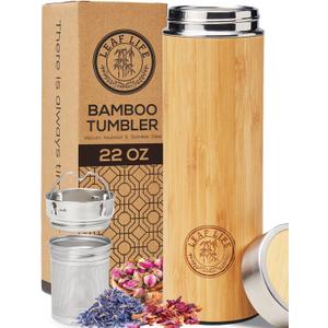 LeafLife Premium Bamboo 22oz Tea Bottle Infuser Bottle Insulated Coffee & Beverage Tumbler Gift Set & Accessories