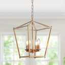 Modern Lantern Chandeliers 4-Light Ceiling Cage Hanging Lights White Gold Pendant Light Fixtures for Kitchen Island Dining Room Farmhouse Entryway Foyer
