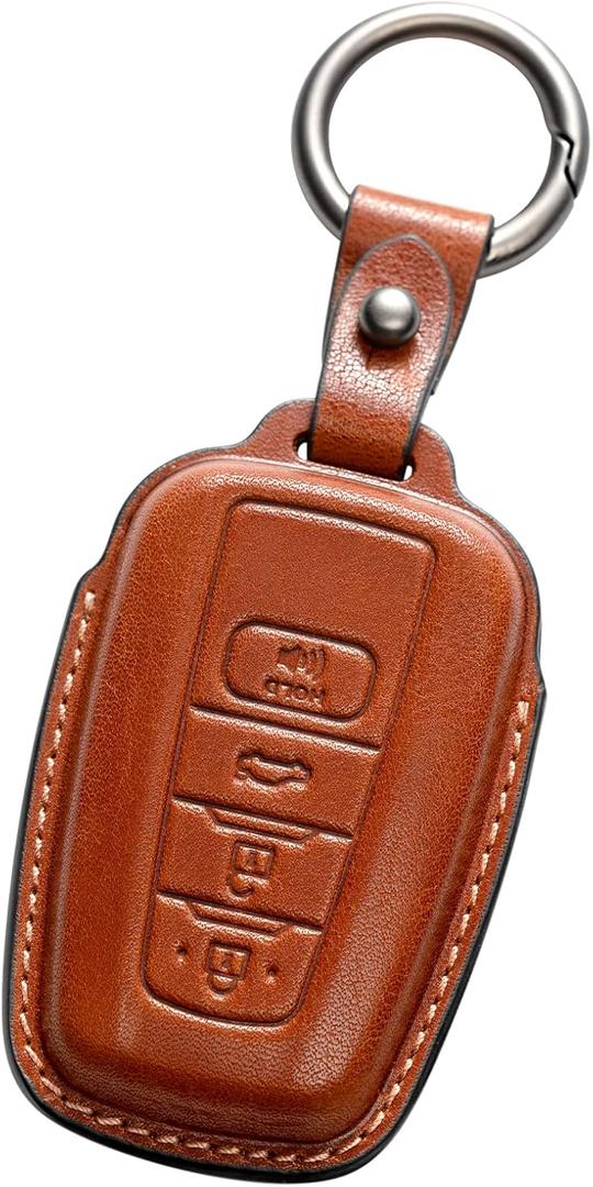 Compatible with Toyota Key fob Cover Leather Toyota Keychain Holder case Protector Avalon Camry TRD Corolla Highlander Prius Prime RAV4 Prime CHR Accessories (Brown)
