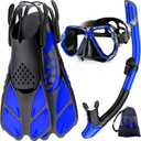 Zenoplige Mask Fins Snorkel Set, Snorkeling Gear for Adults, Panoramic View Snorkel Mask Anti-Fog, Adjustable Dive Flippers, Dry Top Snorkel and Travel Bag, Scuba Gear for Swimming Snorkeling Diving, Size: Large-X-Large