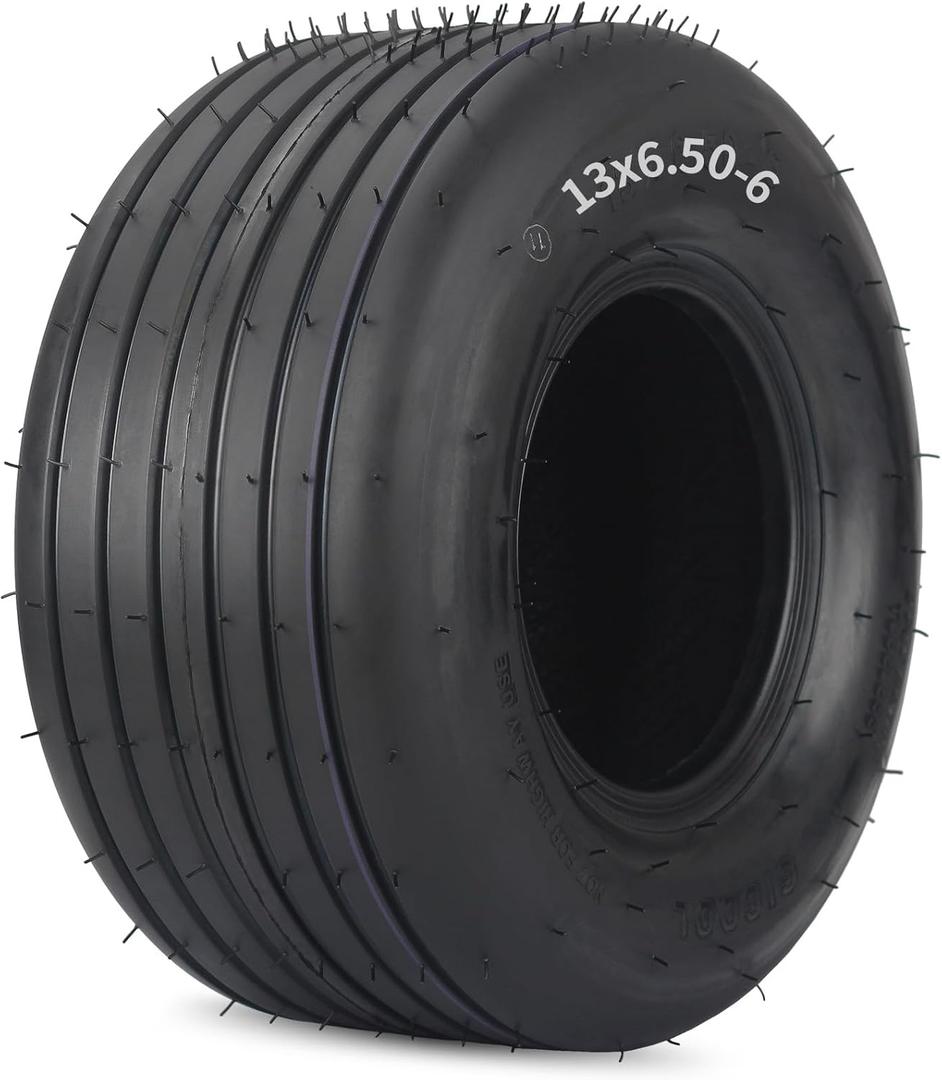 GICOOL 13x6.50-6 Tubeless Lawn Mower Tire, Riding Lawnmower Straight Rib Tread, 4 Ply