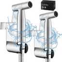 Handheld Toilet Bidet Sprayer for Toilet-Adjustable Water Pressure Control with Bidet Hose for Feminine Wash, Stainless Steel Brushed Nickel Cloth Diaper for Baby Wash (Stainless Steel, 2 Pack)