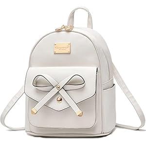 I IHAYNER Girls Bowknot Cute Leather Backpack Mini Backpack Purse for Women (White)