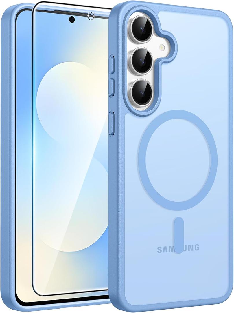 FNTCASE for Samsung Galaxy S25 FE Case: Magnetic Translucent Matte Military Grade Drop Proof Protection Cell Phone Cover - Slim Rugged Durable Shockproof Protective S25Fe Cases (Light Blue-6.7 inch)