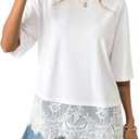 Verdusa Women's Lace Tops Y2k Oversized Tshirts Basic Tees Short Sleeve Summer Outfits Going Out Top (White, XL)