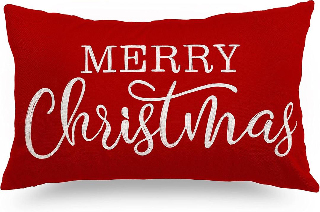 Red Christmas Lumbar Pillow Cover 12x20 Inches for Xmas Decorations Merry Christmas Throw Pillow Covers Winter Holiday Cushion Case Decoration for Sofa Couch