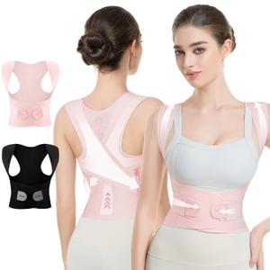 babaka Posture Corrector for Women, Invisible Lightweight Adjustable Back Brace for Upper and Lower Back Pain Relief, Hunchback, Hump, Scoliosis, Thoracic, Spine Corrector Under Clothes (Pink, Medium, Waist: 29''-35'')