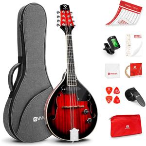 Vangoa Mandolin Musical Instrument A Style Acoustic Electric, 8 Strings Mahogany for Beginner Adults Teens, Red Burst, 27 x 11 x 2.2 inches