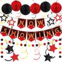 TaoBary 24 Pcs Movie Night Party Decorations Movie Theme Now Showing Banner Hanging Swirls Honeycomb Balls Cardboard Garland and Stars Movie Theater Themed Supplies for Birthday Party Film Red Carpet