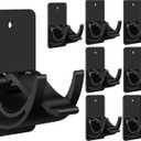 No Drill Curtain Rod Brackets 8 Pack, 20LB Heavy Duty Self Adhesive Renter Friendly Curtain Rod Holders, Curtain Rods No Drilling Black Fits 0.55-1.2 in, Apartment Dorm Bathroom RV Over Blinds
