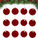 GLEAVI Velvet Christmas Tree Balls: 12pcs Plastic Flocked Balls Ornaments Red 2.36 Inch for Party Xmas Tree Hanging Decoration