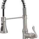 BWE Kitchen Sink Faucet with Deck Plate Single Handle Lever with Pull Down Sprayer Spring 3 Function Kitchen Faucet High Arc Farmhouse Commercial Bar Kitchen Faucets Brushed Nickel