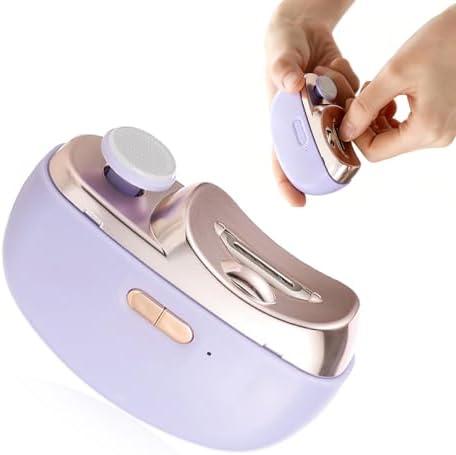 Electric Nail Clipper, 2 in 1 Electric Nail Clippers for Seniors and Adults, Baby Automatic Nail Clipper with Polishing, Light & Storage, Smart Nail Clipper 2-Speed for Fingernail (Purple)