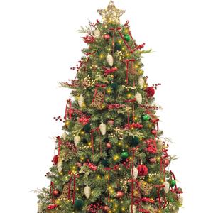 KI Store 7ft Christmas Tree with Decorations and Lights Classic All-in-ONE Completed Christmas Tree Set Including 7ft Artificial Xmas Tree, Ornaments, USB LED String Lights with Remote and Timer