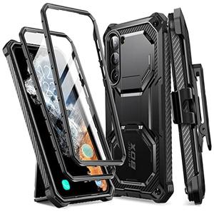 I-Blason Armorbox for Samsung Galaxy S23 Case with Stand & Belt-Clip [Built-in Screen Protector] [2 Front Frames] [Military-Grade Protection] Full-Body Rugged Bumper Case with Kickstand (Black)