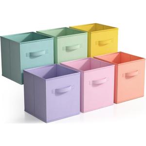 Sorbus Foldable Storage Cube Basket Bin - Great for Nursery, Playroom, Closet, Home Organization ( Pastel Multi-Color, 6 Pack) (11 Inch)