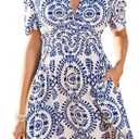 CUPSHE Womens Summer Dresses 2025 V Neck Short Sleeve Flowy A-line Beach Vacation Dress with Pockets L 