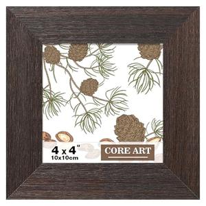 CORE ART 4x4 Picture Frame, Handmade Wood Rustic Brown Photo Frame, High Definition Semi-tempered Glass Wall or Tabletop Display
