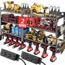 Power Tool Organizer with Charging Station Wall Mount - 2 Pack Drill Holder Storage Rack Garage Organization Cordless Tools Oaganizers Father Day Gifts