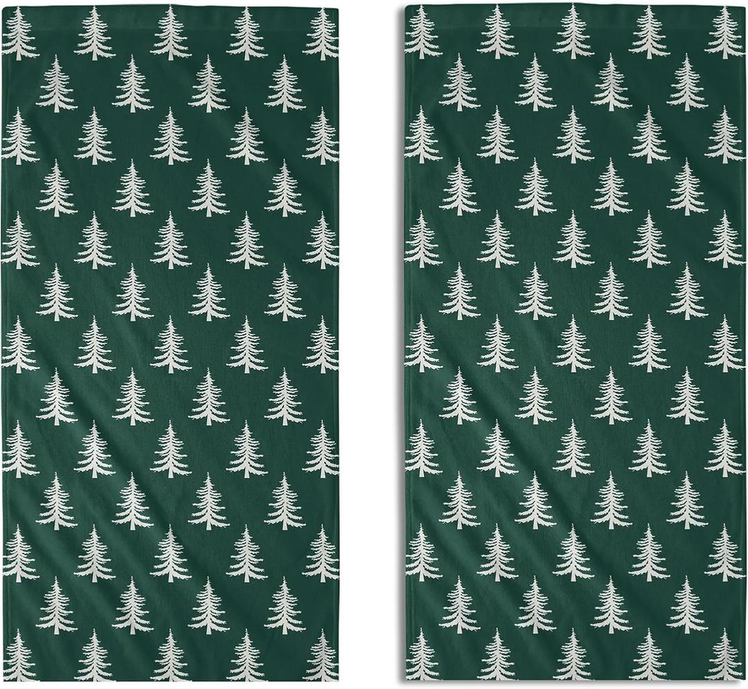 Forest Green Christmas Hand Towels for Bathroom Set of 2 White Xmas Tree Print Holiday Themed Decorative Handtowels Soft Absorbent Bath Towel for Home Guest Room Hotel Gym Spa