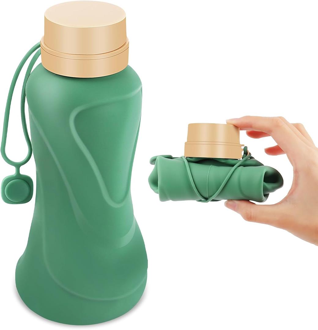 Collapsible Water Bottles,650ml,Leak Proof,Reuseable BPA Free Silicone Foldable Water Bottles,Durable Lightweight for Travel Gym Camping Hiking,Compact Size Portable Sports Water Bottle (Green)