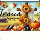 Fall Thanksgiving Backdrop Banner 71x43 Inchs Fall for Jesus He Never Leaves Backdrop Autumn Pumpkin Sunflower Thanksgiving Party Supplies Banner Autumn Theme Outdoor Decor