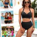 Tempt Me Women Two Piece Swimsuit High Waisted Bikini Halter Vintage Retro Bathing Suit Push up Swimwear (Black, S)