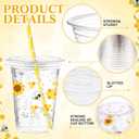 Funnymoom 50 Sets Bee Theme Party Supplies Honeybee Plastic Cups with Lids and Straws 16 oz Clear Honeybee Disposable Drinking Cups Bulk for Bee Theme Party Favors Birthday Baby Shower Supplies