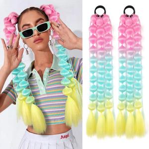 LyoRuSi 22 Inch Lightweight Colored Bubble Ponytail Extension for Women With Hair Tie - Vibrant and Easy to Install (Pink/Green/Yellow#)