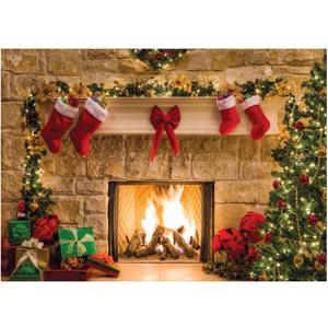 WOLADA Christmas Fireplace Backdrop Christmas Backdrops for Photography Holiday Backdrops for Photoshoot 8x6FT