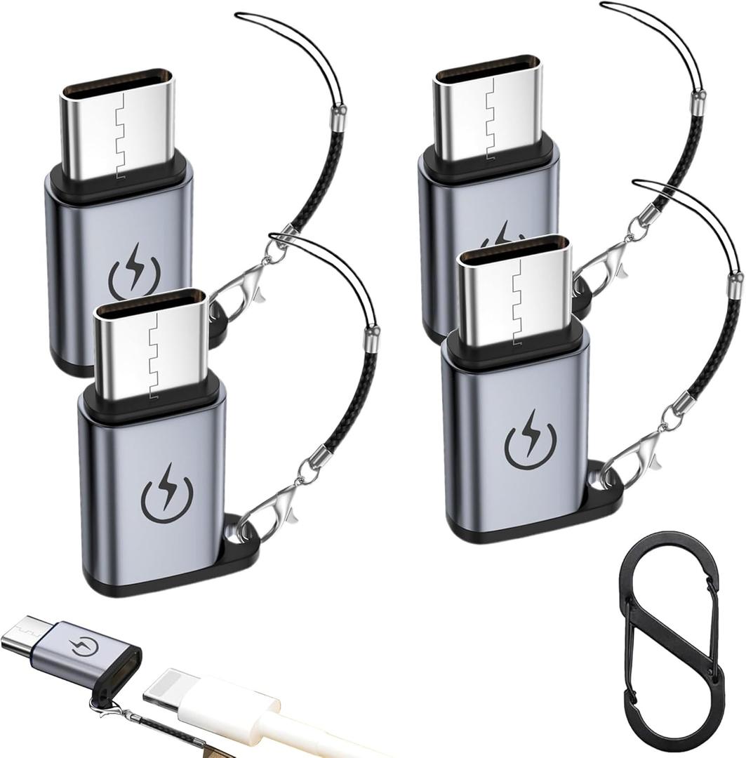iPhone to C Adapter (4Pack),Type C Charger Connector Cable,for iPhone 16 15 14 Plus Pro Max,Samsung S24,iPad Air,Fast Charging and Data Transfer,Not for Audio/Headphones/OTG