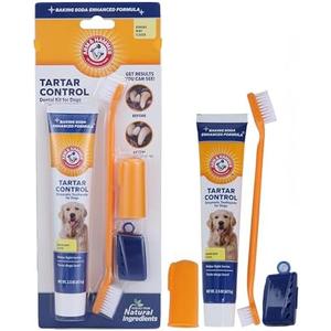 Arm & Hammer for Pets Tartar Control Kit for Dogs Contains Toothpaste, Toothbrush & Fingerbrush Reduces Plaque & Tartar Buildup, 3-Piece Kit, Banana Mint Flavor (Pack of 1)