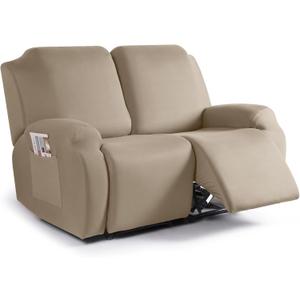 TAOCOCO Recliner Loveseat Slipcover, 2 Pieces Polyester Fabric Stretch Sofa Covers for 2 Seat Reclining Couch, Soft Washable Furniture Protector with Pockets (2 Seat, Taupe)